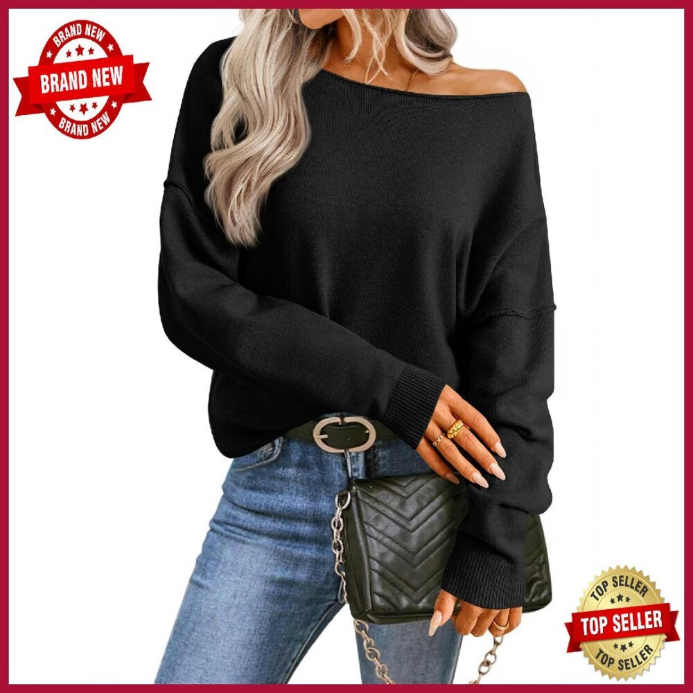 Off Shoulder Sweater Batwing Sleeve Pullover Knit Top Casual Trendy